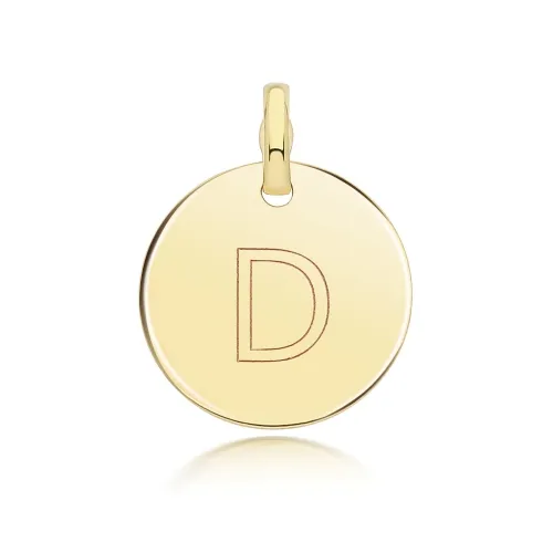 9ct Yellow Gold Round Plain Initial Pendant 14.3mm D